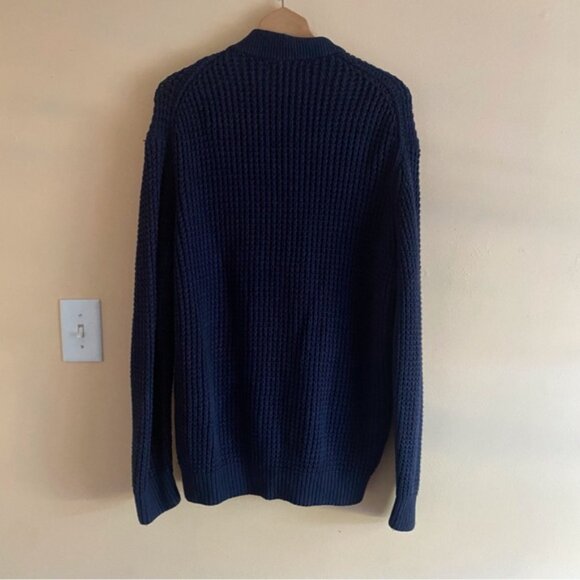 Banana Republic 2023 Relaxed Fit Waffle Cardigan Men Large Blue Grandpa Cotton - Picture 3 of 14